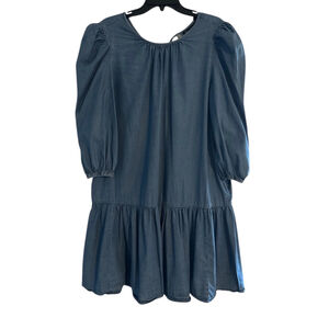 Women's Blue Denim Chambray Tiered Midi Dress L